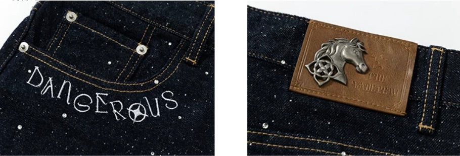 YADcrew All Over Starry Rhinestone Loose Fit Jeans