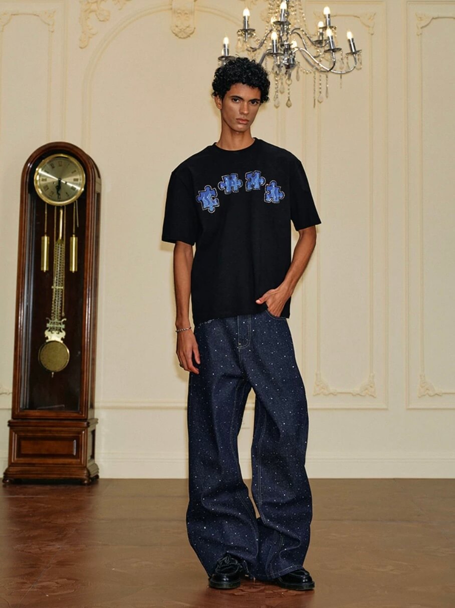 YADcrew All Over Starry Rhinestone Loose Fit Jeans