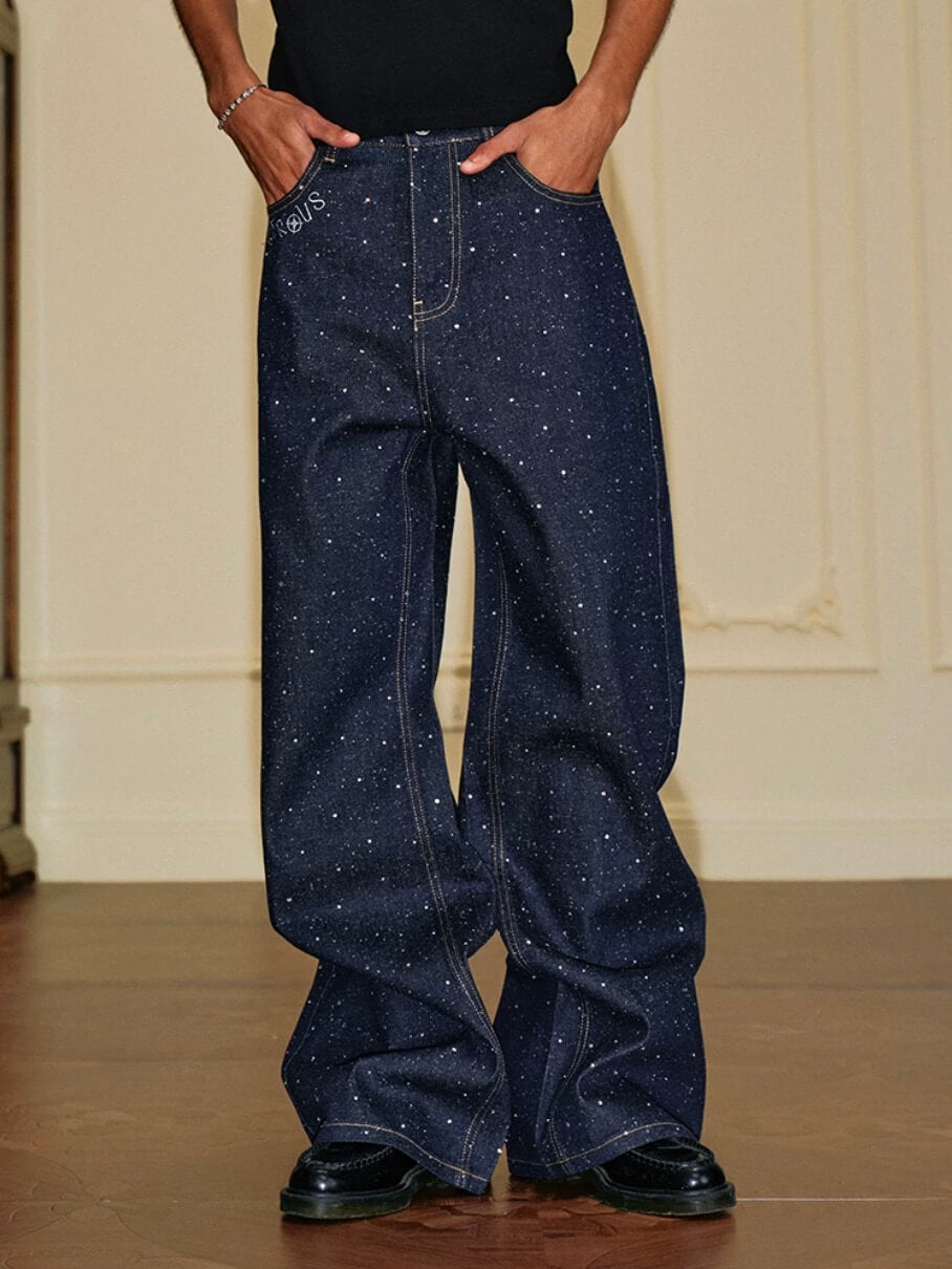 YADcrew All Over Starry Rhinestone Loose Fit Jeans