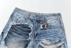 YADcrew Vintage Distressed Denim Print Loose Fit Wide Leg Jeans