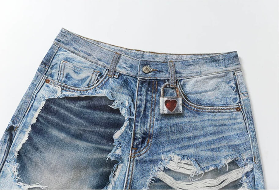 YADcrew Vintage Distressed Denim Print Loose Fit Wide Leg Jeans