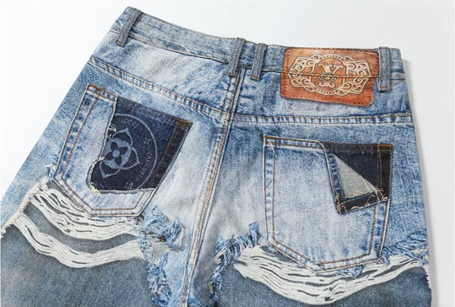 YADcrew Vintage Distressed Denim Print Loose Fit Wide Leg Jeans