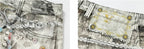 YADcrew Denim Pearl Bead Chain Digital Print Shorts