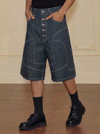 YADcrew Cross Motif Button Paneled Denim Shorts