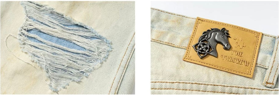 YADcrew Heavy Wash Distressed Cross Motif Button Jeans
