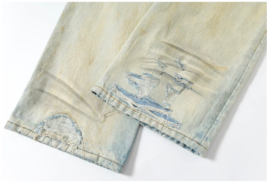 YADcrew Heavy Wash Distressed Cross Motif Button Jeans