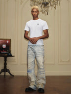 YADcrew Heavy Wash Distressed Cross Motif Button Jeans