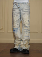 YADcrew Heavy Wash Distressed Cross Motif Button Jeans