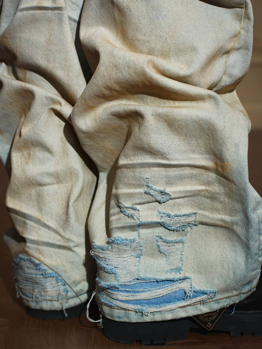 YADcrew Heavy Wash Distressed Cross Motif Button Jeans