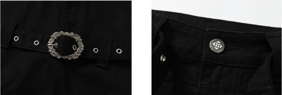 YADcrew Double Floral Buckle Belted Flared Pants
