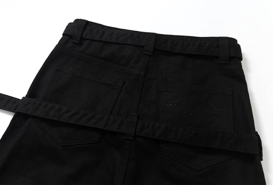 YADcrew Double Floral Buckle Belted Flared Pants
