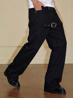 YADcrew Double Floral Buckle Belted Flared Pants