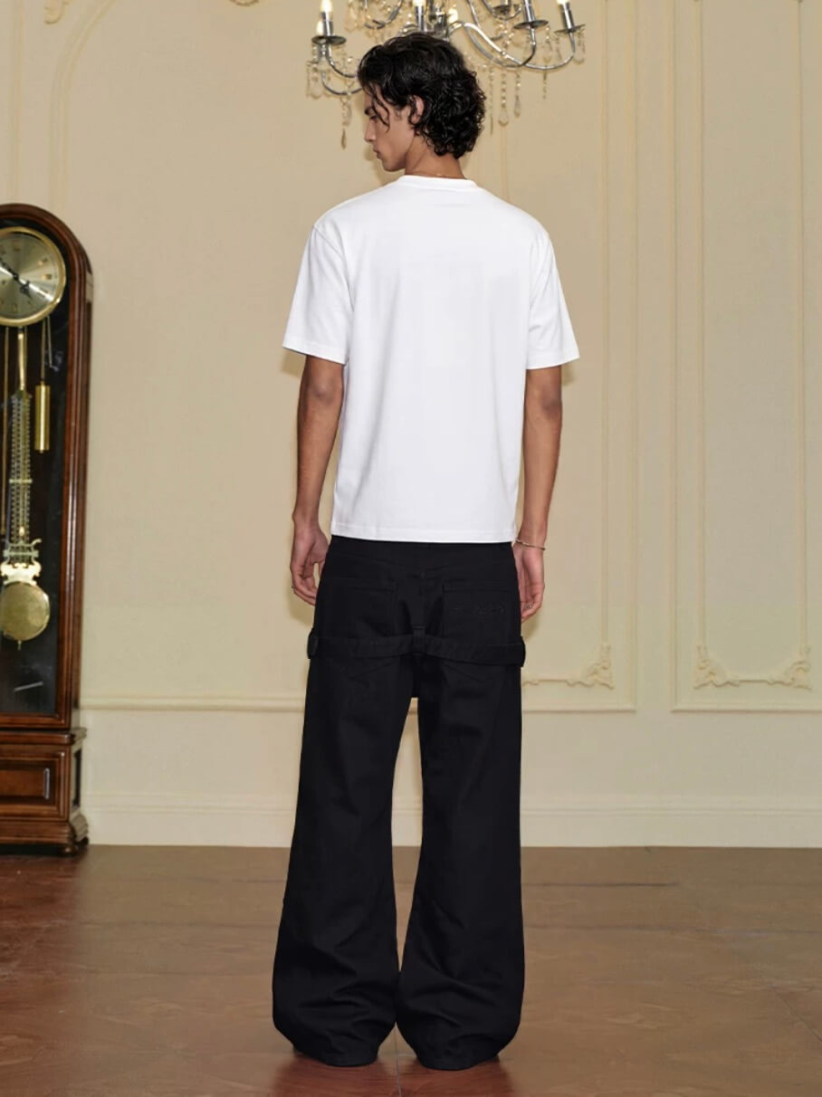 YADcrew Double Floral Buckle Belted Flared Pants
