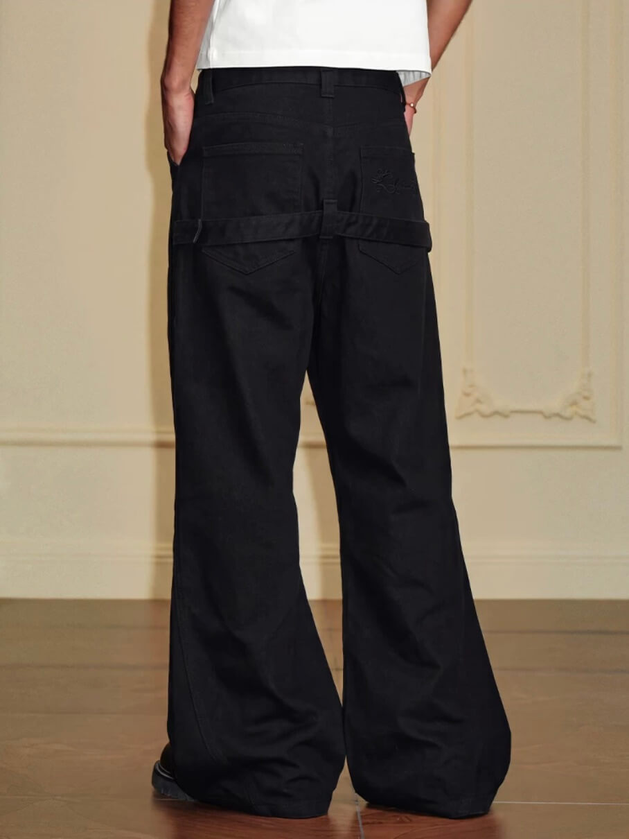 YADcrew Double Floral Buckle Belted Flared Pants
