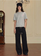 YADcrew Double Floral Buckle Belted Flared Pants