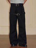 YADcrew Double Floral Buckle Belted Flared Pants