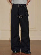 YADcrew Double Floral Buckle Belted Flared Pants