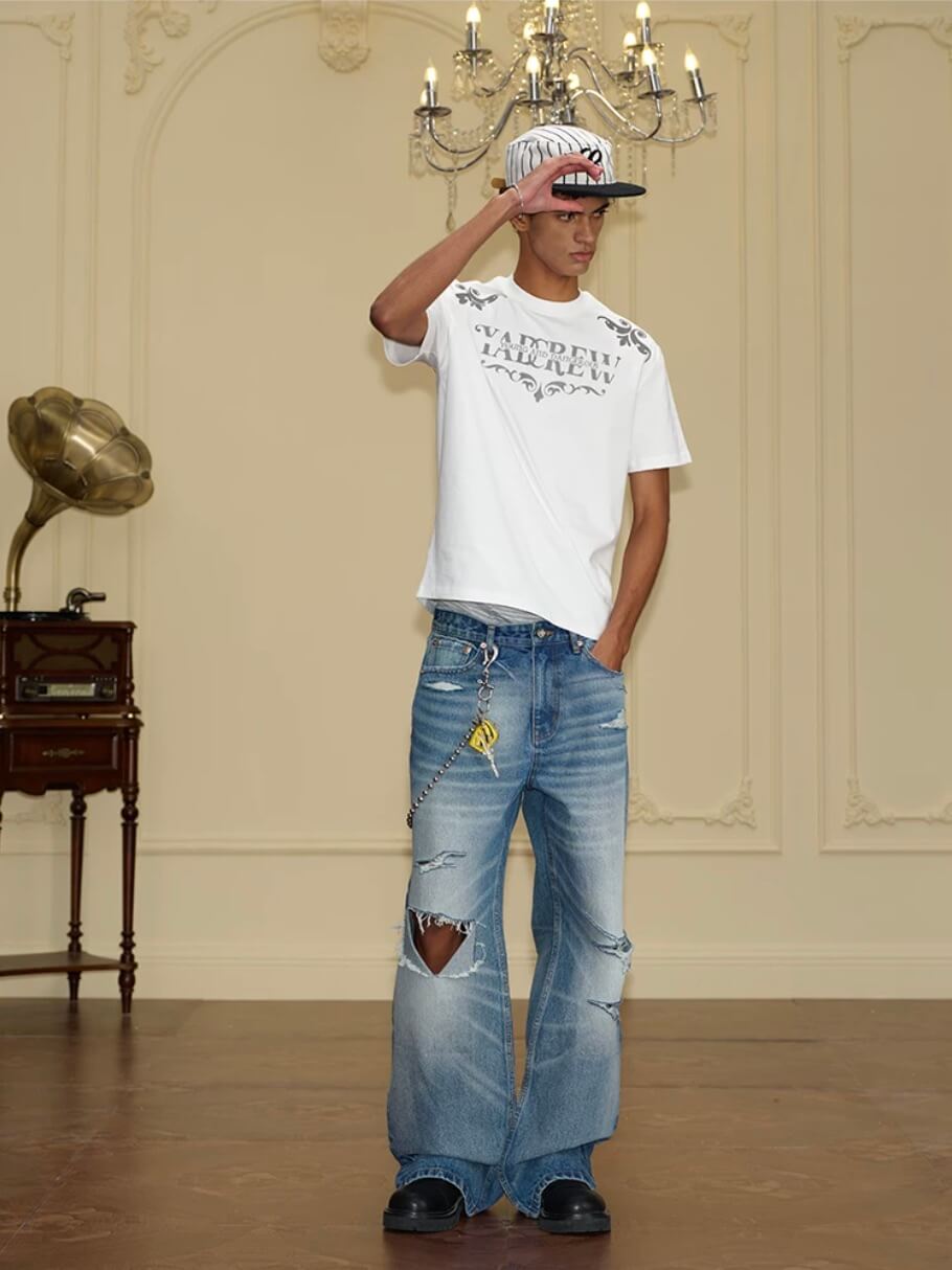 YADcrew Vintage Whiskered Washed Distressed Jeans