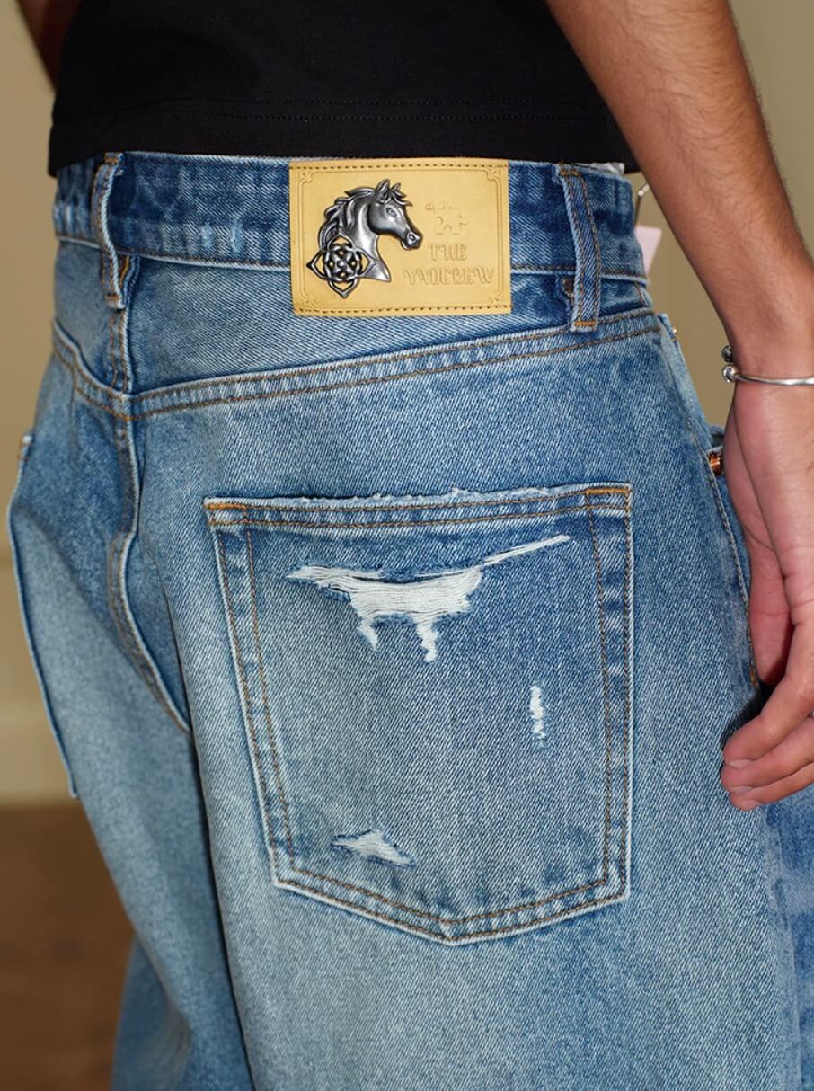 YADcrew Vintage Whiskered Washed Distressed Jeans