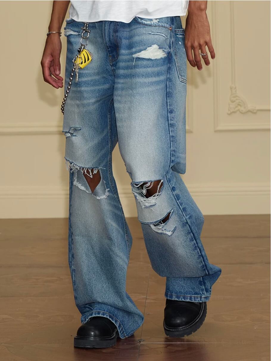 YADcrew Vintage Whiskered Washed Distressed Jeans