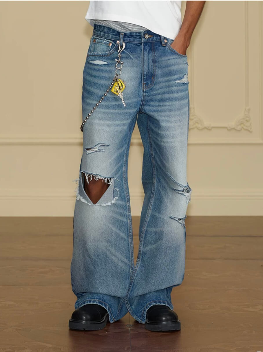 YADcrew Vintage Whiskered Washed Distressed Jeans