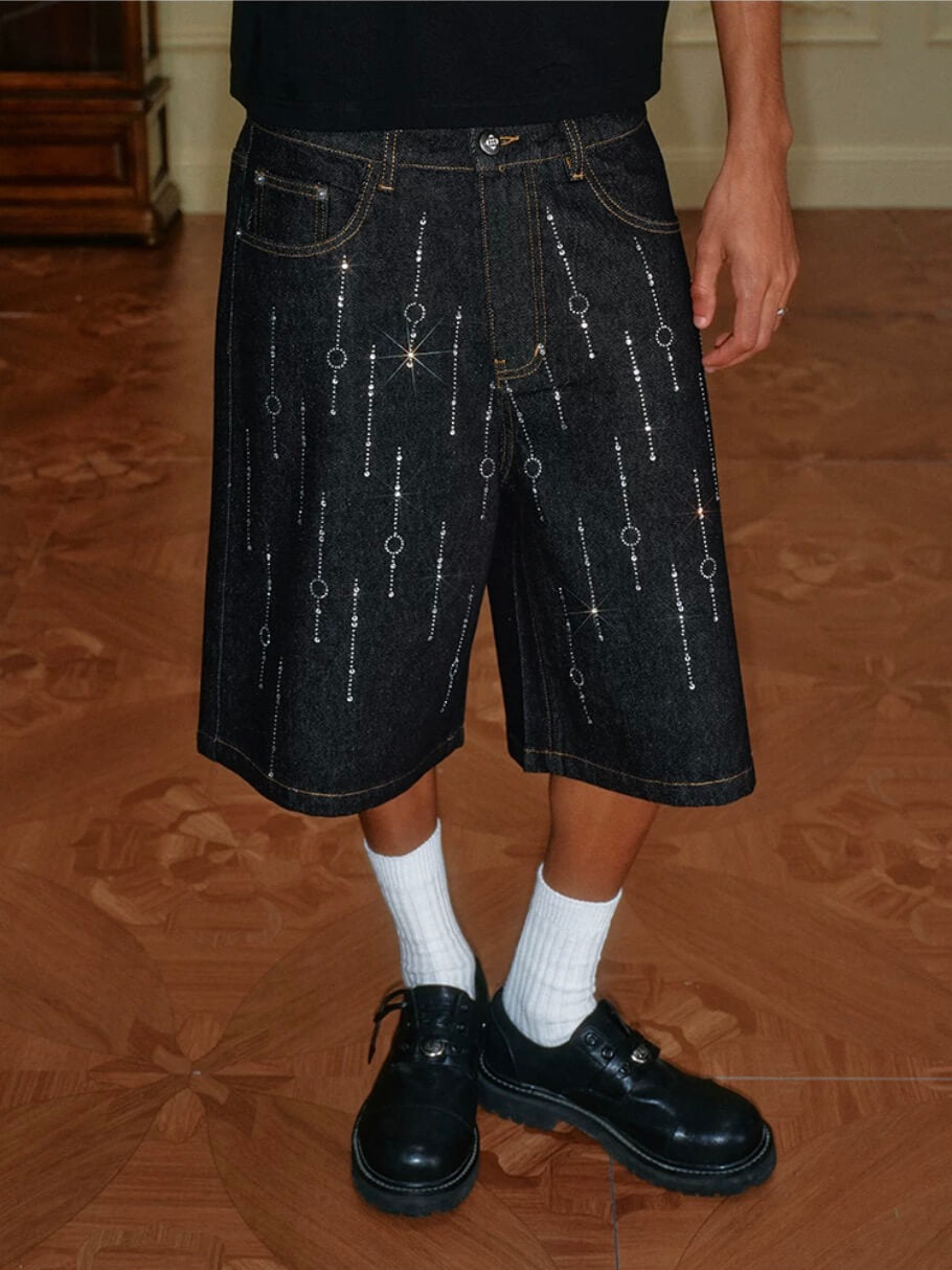 YADcrew Galaxy All Over Rhinestone Denim Shorts