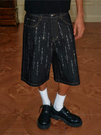 YADcrew Galaxy All Over Rhinestone Denim Shorts