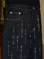 YADcrew Galaxy All Over Rhinestone Denim Shorts