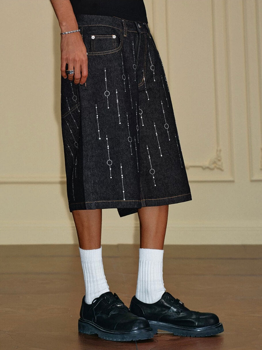 YADcrew Galaxy All Over Rhinestone Denim Shorts