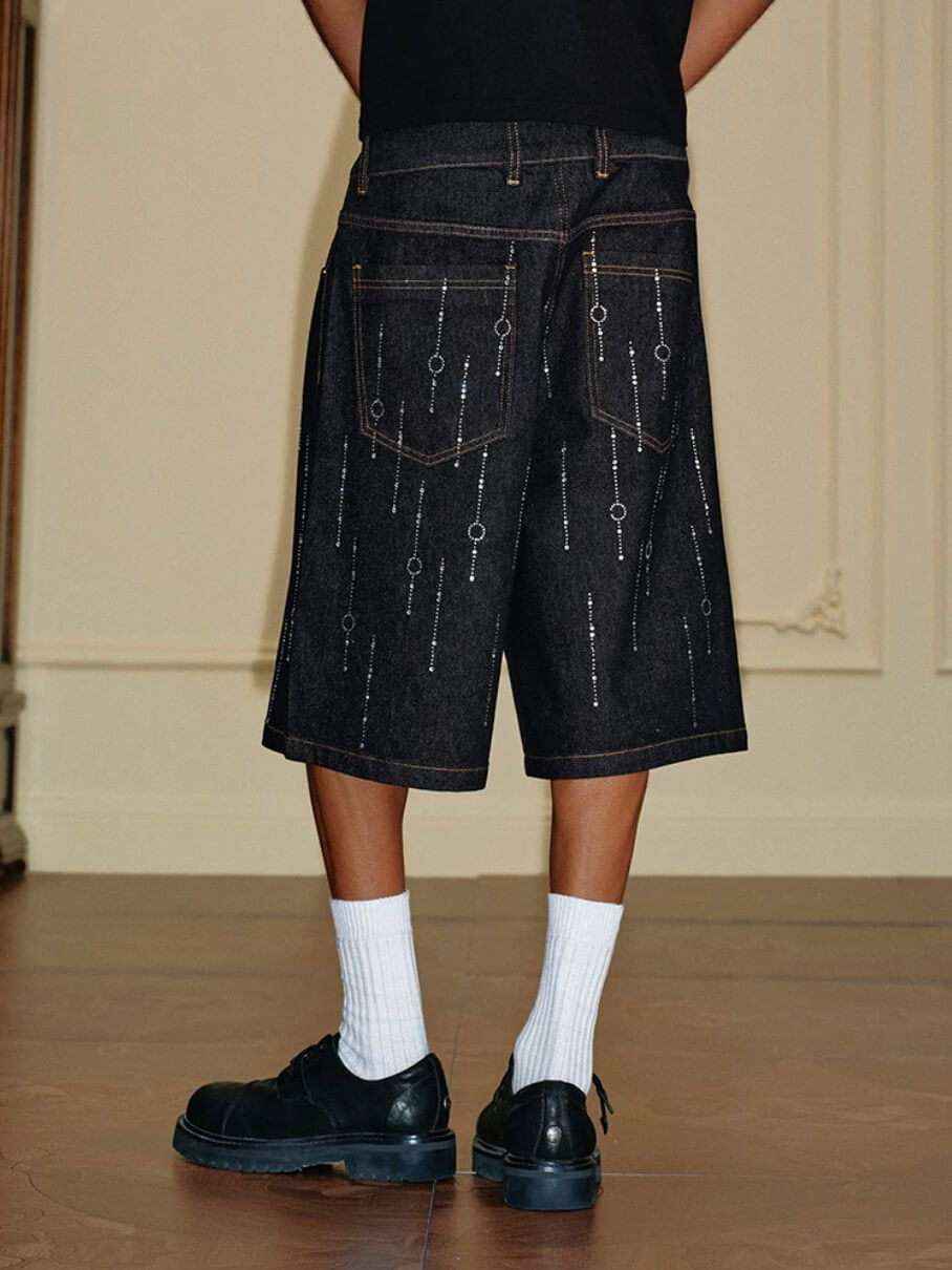 YADcrew Galaxy All Over Rhinestone Denim Shorts