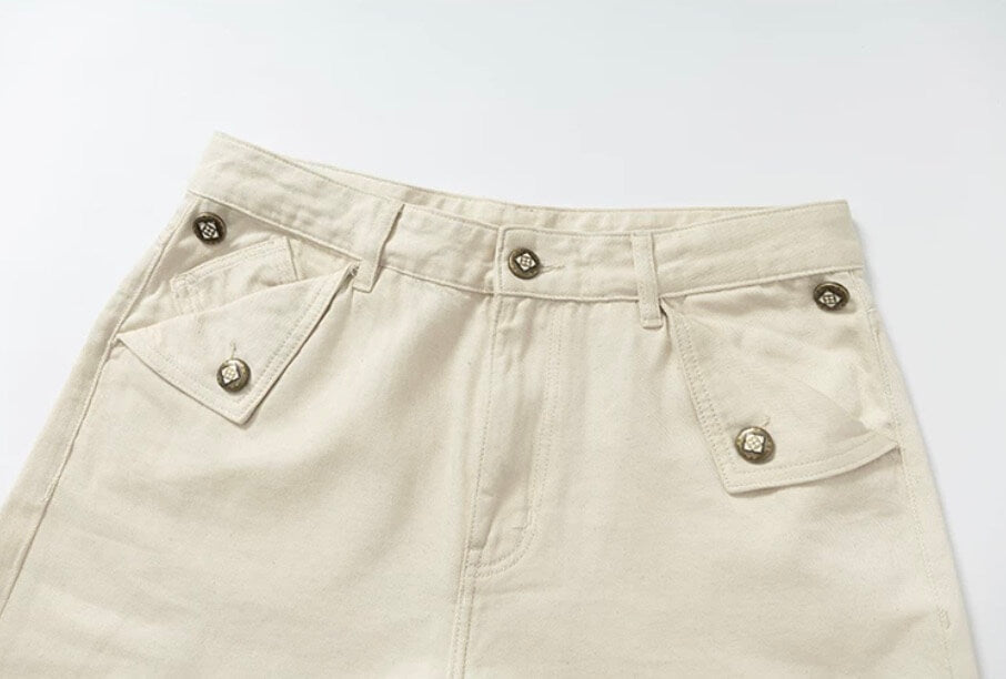 YADcrew Fold Over Button Flap Pocket Washed Jeans