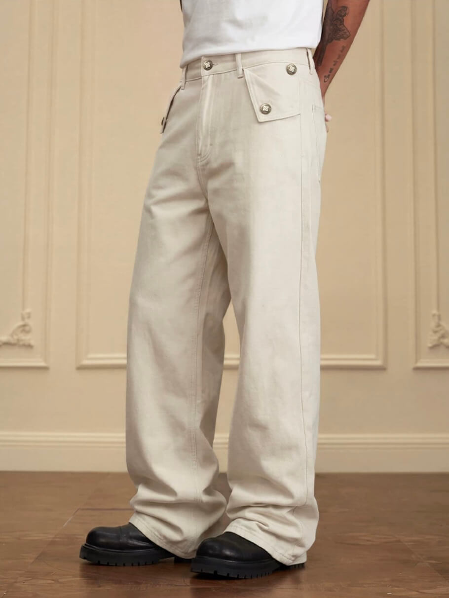 YADcrew Fold Over Button Flap Pocket Washed Jeans