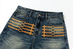 YADcrew Braid Embroidered Washed Loose Fit Jeans
