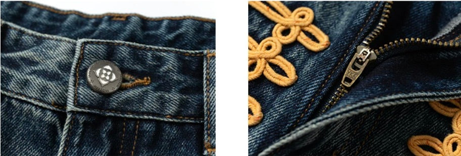 YADcrew Braid Embroidered Washed Loose Fit Jeans