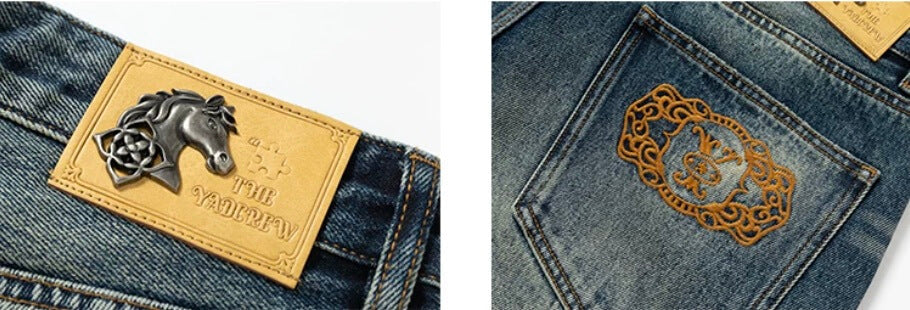 YADcrew Braid Embroidered Washed Loose Fit Jeans