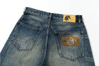 YADcrew Braid Embroidered Washed Loose Fit Jeans