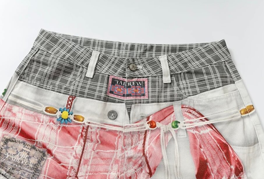 YADcrew 3D Digital Print Double Waist Baggy Shorts