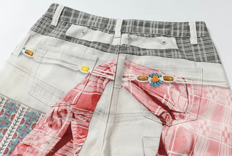 YADcrew 3D Digital Print Double Waist Baggy Shorts