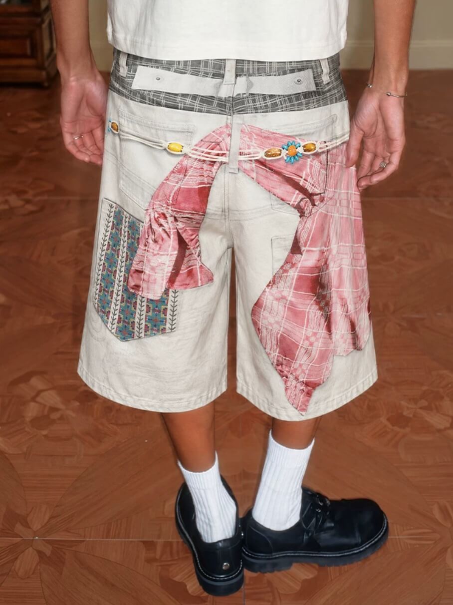 YADcrew 3D Digital Print Double Waist Baggy Shorts