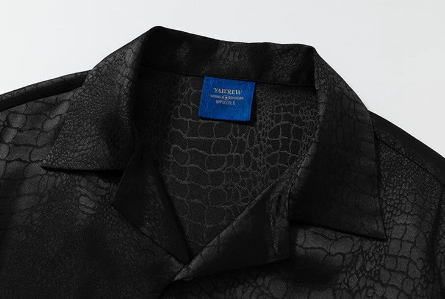 YADcrew Python Pattern Satin Short Sleeve Shirt