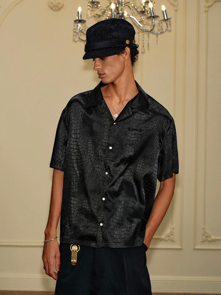 YADcrew Python Pattern Satin Short Sleeve Shirt