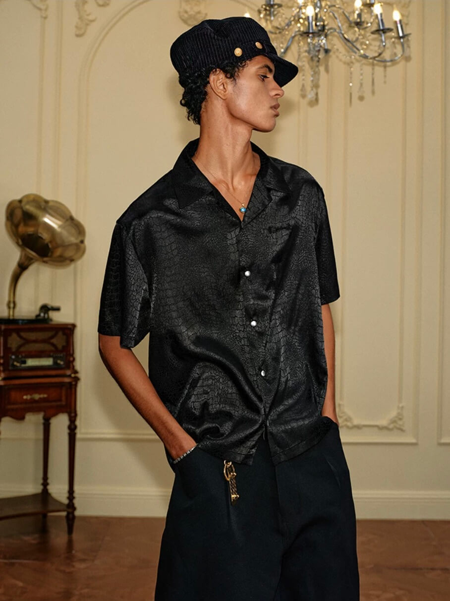 YADcrew Python Pattern Satin Short Sleeve Shirt