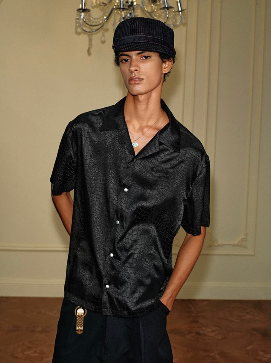 YADcrew Python Pattern Satin Short Sleeve Shirt