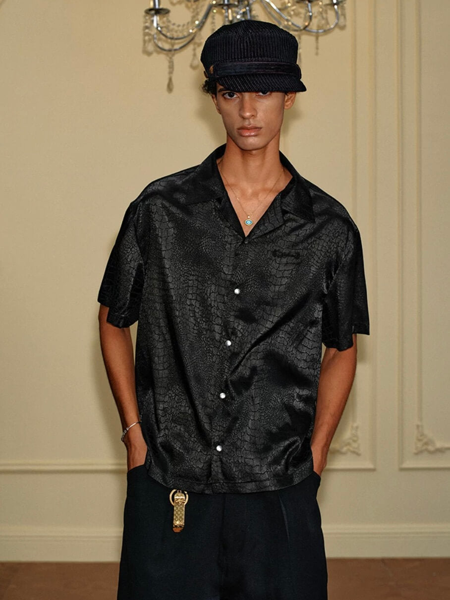 YADcrew Python Pattern Satin Short Sleeve Shirt