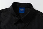 YADcrew Braid Embroidered Striped Seersucker Short Sleeve Shirt