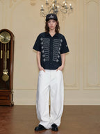 YADcrew Braid Embroidered Striped Seersucker Short Sleeve Shirt