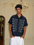 YADcrew Braid Embroidered Striped Seersucker Short Sleeve Shirt