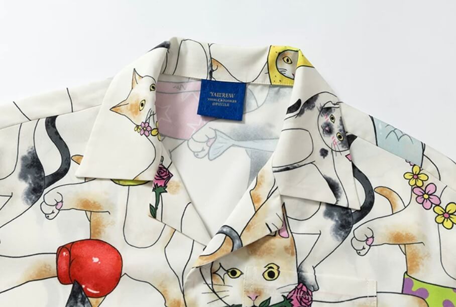 YADcrew All Over Cat Print Short Sleeve Shirt