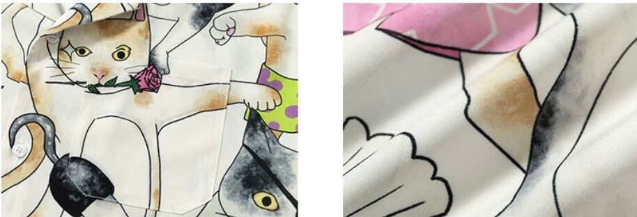 YADcrew All Over Cat Print Short Sleeve Shirt