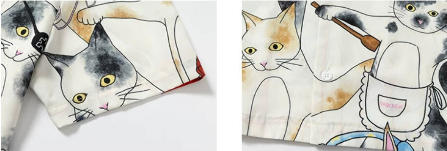 YADcrew All Over Cat Print Short Sleeve Shirt